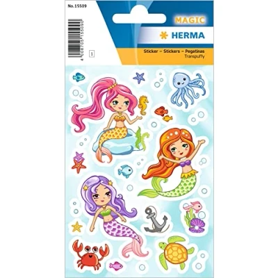 Abbildung von HERMA 15509 Aufkleber Meerjungfrau klein groß, 27 Stück, Mädchen Sticker mit lustige Meerestiere Anker Motiv, Kinder Etiketten für Fotoalbum Tagebuch Poesiealbum Scrapbooking Geburtstag Deko DIY