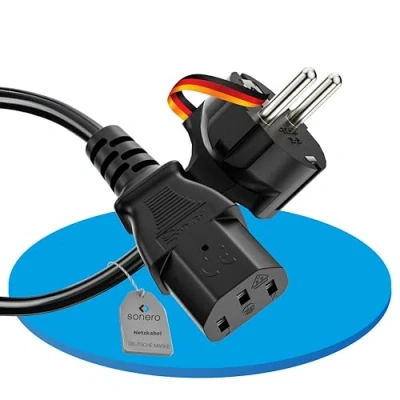 Abbildung von sonero Stromkabel Kaltgerätekabel 3 Polig, 1,0m, Schutzkontakt Stecker Netzstecker auf Kaltgerätekupplung C13 Buchse, Netzkabel Netzteil Strom Kabel für Monitor PC Drucker, Schwarz