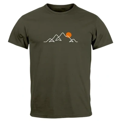 Abbildung von Neverless Lineart Berge Wandern Natur Outdoor Fashion Streetstyle Tshirt print, Herren, Größe: XL, Army