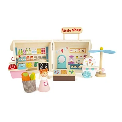 Abbildung von Small Foot Einkaufsladen im Koffer aus Holz, 15 teiliges Spielset, ideal für Reisen, ab 3 Jahren, 11393