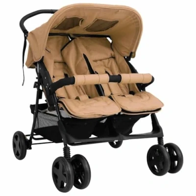 Abbildung von vidaXL Geschwisterwagen Klappbares Design Zwillingswagen Kinderwagen Baby Kinder Buggy Zwillingsbuggy Kinderbuggy Reisebuggy Taupe Stahl
