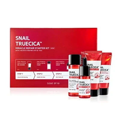 Abbildung von SOME BY MI Snail Truecica Wunderreparatur Starterset Toner 1,01 Unzen, Serum 0,33 Gelreiniger Creme 0,67 Unzen tägliches Reparatur Hautpflegeset