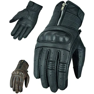 Abbildung von Texpeed Motorradhandschuhe Herren Leder Biker Moped Gepanzert Knöchelschutz Für Sommer oder Winter Schwarz (M)