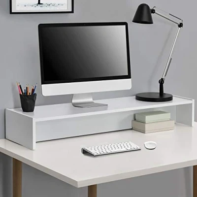Abbildung von [en.casa] Monitorregal 100x27x15cm Weiß Monitor Erhöhung Monitorständer Bildschirm Ständer