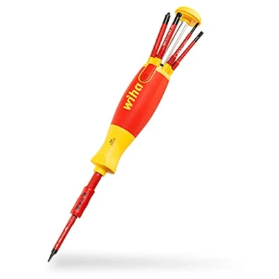 Abbildung von Wiha Schraubendreher Set LiftUp electric 6 tlg. mit verstaubarem Bit (38610) I Schraubenzieher Satz Magazin aus slimBits für Elektriker, Bithalter, Schlitz/ Kreuzschlitz