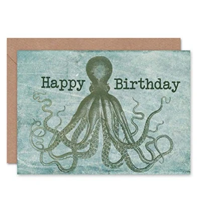 Abbildung von Wee Blue Coo BIRTHDAY HAPPY OCTOPUS TENTACLES ART GREETINGS GREETING CARD GIFT