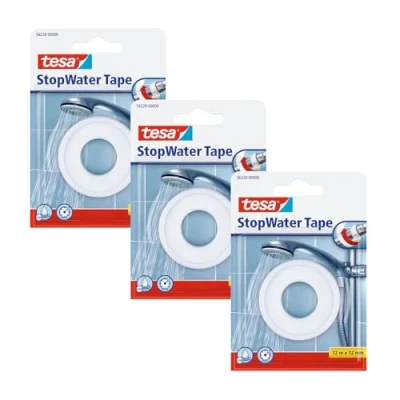 Abbildung von tesa Stop Water Tape 3er Pack Reparaturband für wasserfestes Abdichten 12m x 12mm weiß