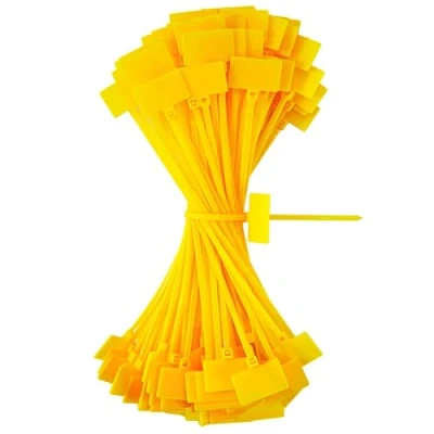 Abbildung von QIMEI SHOP Kabelbinder Tags Gelb 150mm x 3mm Kabelbeschriftung Set Zugfestigkeit 10 kg Verstellbare UV Beständig für Kabelmanagement Gartenarbeit 100 Stück