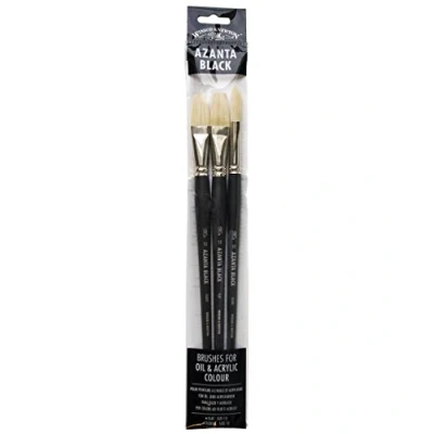 Abbildung von Winsor &amp; Newton 5690660 Azanta Black natürlicher Schweineborstenpinsel für Ölfarben Acrylfarben , gute Steifheit, ideal körperreiche Farben, langer Stiel 3 Pinsel im Pinselset