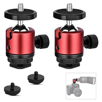 Abbildung von WOKICOR 2 Stück Mini Kugelkopf Stativkopf mit 1/4 Gewindeloch 360 Drehbar Ball Head für Kameras, DSLR, LED Licht, Kugelgelenk Halter Kompatibel Nikon, HTC Vive VR, Monopod, Slider, Stativ usw