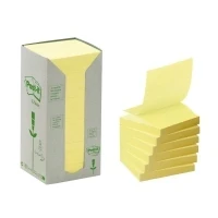 Abbildung von Post it Haftnotiz Recycling Z Notes Tower, Gelb 16 Blöcke, 76 mm x mm, 100 Blatt pro Block, Pastellgelb Selbstklebende Notizzettel aus 100% Recyclingpapier