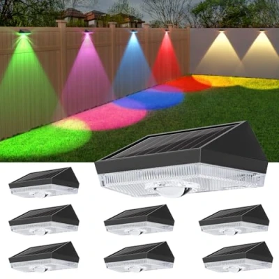 Abbildung von ELLASAY Solarlampen für Außen Wand,Solar Wandleuchte Aussen,10 Farbmodi Solarleuchten Garten Zaun,Wasserdicht Gartenleuchten mit RGB Hof Terrasse Haustüren Pool Deck Porch dachrinne 8 Pack