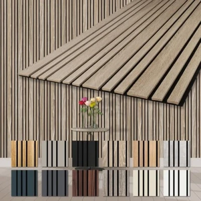 Abbildung von HEXIM Akustikpaneele Holz 278x60cm Mila flexible Wandpaneele 6er Set (10,02m²) Wanddeko Holzpaneele Wand Kombipaneel Wandverkleidung Schalldämmung Akustikfilz braun Sonoma Oak