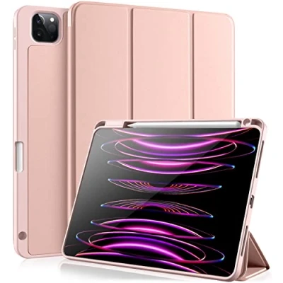 Abbildung von Vobafe Hülle Kompatibel mit iPad Pro 11 Zoll 2022/2021/2020/2018, TPU Flexible Rückseite Abdeckung Stifthalter, Unterstützt 2. Gen Pencil, Auto Schlafen/Wachen, Roségold