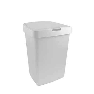 Abbildung von Sunware Delta Klappdeckeleimer mit Haltering für Müllsack 50 Liter 39,7 x 34,5 60 cm weiß