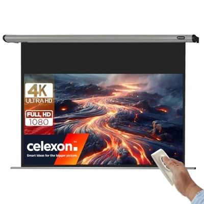 Abbildung von 110&quot; Zoll Motor Leinwand celexon HomeCinema 16:9 240x135 cm grau 4K Full HD 3D elektrische für Heimkino Projektionen und Büro Präsentationen mit Ihrem Beamer Decken / Wand Montage