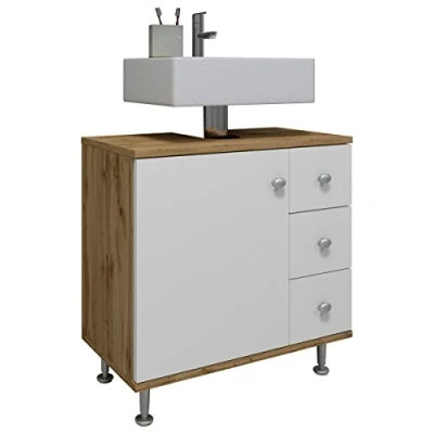 Abbildung von VCM Holz Badmöbel Badunterschrank Waschbeckenunterschrank Schublade Nilosi M Honig Eiche/Weiß