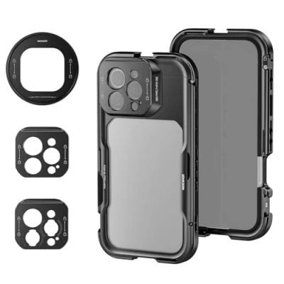 Abbildung von NEEWER 16 Pro Max Käfig Cage Schnellverschluss Video Rig Stabilisator kompatibel mit iPhone 67mm Filter Adapter 17mm Objektiv Backplate T Mount Lens Moment PA074
