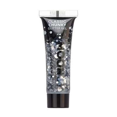 Abbildung von Gel mit klassischem grobkörnigen Glitter von Moon 12ml Silber Glitzer Gesichtsfarbe