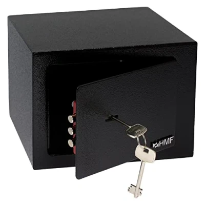 Abbildung von HMF Möbeltresor Safe Tresor klein mit Schlüssel, Schließfach Doppelbartschloss, 23 x 17 cm, schwarz
