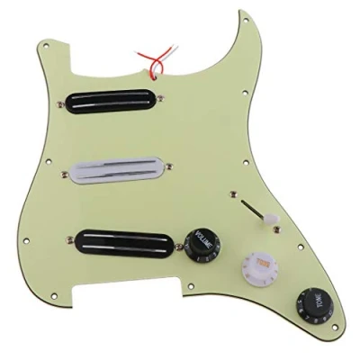 Abbildung von Alnicov SSS Schlagbrett für Stratocaster, 11 Löcher, vorverdrahtet, Schlagplatte E Gitarre, milchig, mit 3 Doppelschienen Humbucker Tonabnehmern, helles Cyan
