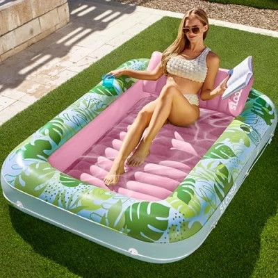 Abbildung von Sloosh 70&quot; x 46&quot;/1.78m*1.16m aufblasbarer Sonnenpool, Luftmatratzte Pool, Sonnenbad mit abnehmbarem Kissen, persönlicher Luftmatratze Wasser für Erwachsene, Sommerspaß, Wasserparty Cyan Rose