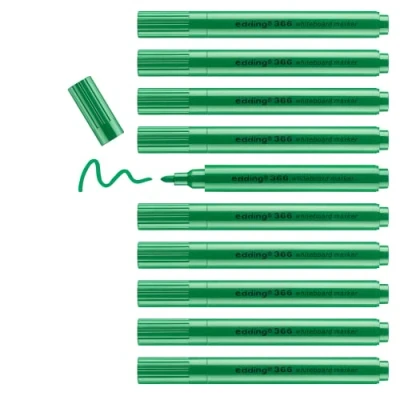 Abbildung von edding 366 Whiteboard Marker Grün 10 Schlanke Whiteboardstifte Rundspitze 1 mm Trocken Abwischbar für Whiteboards, Glas, Magnet und Memoboards