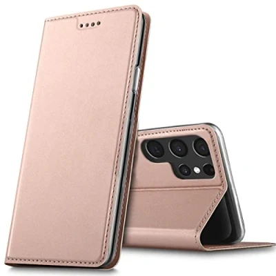 Abbildung von Verco Handyhülle für Samsung Galaxy S23 Ultra, Premium Handy Flip Cover Ultra 5G Hülle [integr. Magnet] Book Case PU Leder Tasche, Rosegold