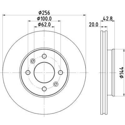 Abbildung von HELLA 8DD 355 130 001 Bremsscheibe 256 20 04/06 100 innenbelüftet beschichtet ohne Radbefestigungsbolzen, Radnabe KIA: Picanto III