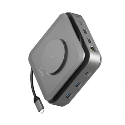 Abbildung von j5create USB C Dock Dual 4K HDMI unterstützt zwei erweiterte Displays für Windows und M1/M2/M3 MacBook, integriertes 15W magnetisches kabelloses Ladegerät/USB Ax2/USB Cx2/Gigabit Ethernet (JCD3199)