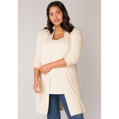 Abbildung von Base Level Curvy Longstrickjacke, Figurumspielende, weiche Strickqualität
