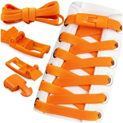 Abbildung von SULPO Elastische Schnürsenkel ohne Binden Flache Gummi Schnellverschluss, No Tie Sneakers für Erwachsene und Kinder, 100 cm Lang, 2 Paare Orange