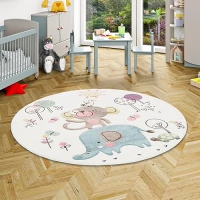 Abbildung von Kinderteppich Kinder Teppich Maui Kids Lustige Tiere Bunt Rund, Pergamon, Höhe: 13 mm
