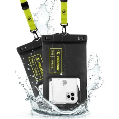 Abbildung von Pelican Marine 2er Pack IP68 wasserdichte Handytasche/Hülle (XL Größe) schwimmende Handyhülle iPhone 14 Pro Max/13 Max/12 Max/11/S23 Ultra/Pixel 7 abnehmbares Umhängeband