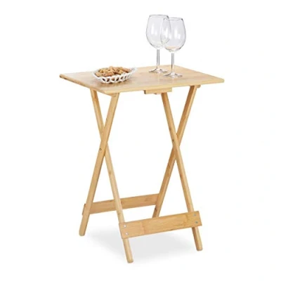 Abbildung von Relaxdays, Natur Klapptisch, Wohnzimmer, Balkon &amp; Terrasse, HxBxT: 63,5 x 48 38 cm, klappbar, 100%, Faltbarer Beistelltisch Bambus verstärkt