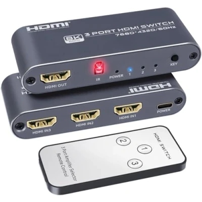 Abbildung von 4K 120Hz HDMI Umschalter, 3 in 1 Out Switch mit IR Fernbedienung, kompatibel PC, PS3, PS4, Xbox, HD Playern, Blu Ray etc.