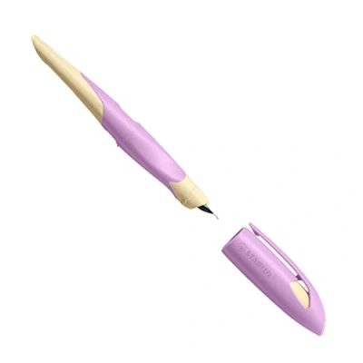 Abbildung von Ergonomischer Schulfüller für Linkshänder mit Anfänger Feder A STABILO EASYbirdy Pastel in soft pink/apricot inkl. Patrone blau (löschbar)