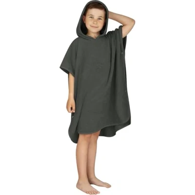Abbildung von normani Kinder Badeponcho Strandponcho Handtuch Poncho aus 100% natürlicher Bio Baumwolle Cape Badetuch mit Kapuze für Jungen und Mädchen ab 2 Jahren Farbe Schwarz Größe 60 x cm