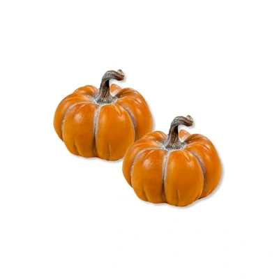 Abbildung von Polyresin Kürbis orange 11 x 9cm 2 Stück Tisch Deko Herbst wie echt Pumpkin Halloween Dekofigur