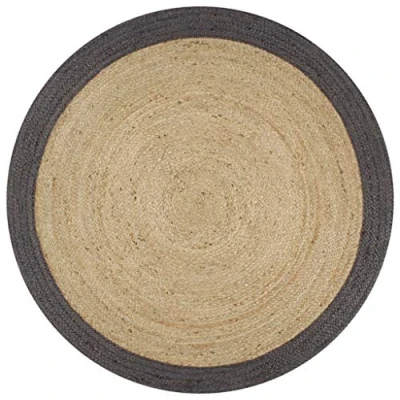 Abbildung von vidaXL Teppich mit Dunkelgrauem Rand Handgefertigt Kurzflor Wohnzimmerteppich Juteteppich Handwebteppich Schlafzimmer Flur Geflochtene Jute 150cm