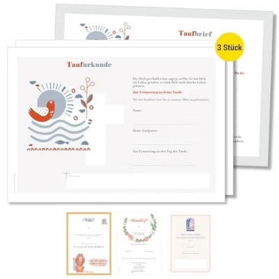 Abbildung von Frank Paperman® Patenbrief für Taufpaten 3 Stück in einem Set Urkunden zur Taufe Geschenk Patentante und Patenonkel mit Taufbrief Patenkind christlich modern