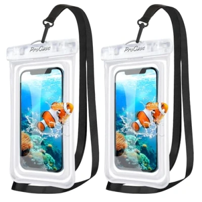 Abbildung von ProCase 2 Stück wasserdichte Handyhülle Schwimmend Floating IPX8 Wasserfest Phone Pouch Case Unterwasser Handytasche für iPhone 14 13 12 11 Plus Pro Galaxy S22 bis zu 7 Zoll Smartphones Klar