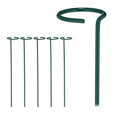 Abbildung von Relaxdays Pflanzstäbe Metall, 6er Set, Rankstäbe mit Ring, Metallstäbe Garten, Rankhilfe Stäbe, 40 cm lang, dunkelgrün