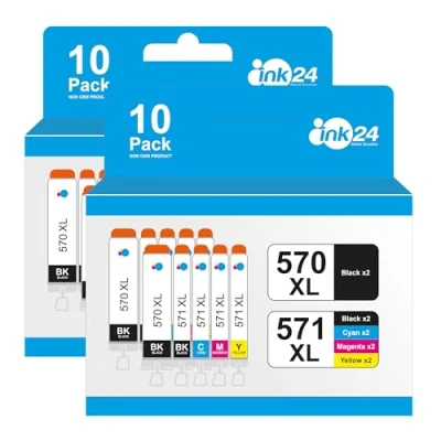 Abbildung von 20 Ink24 XL Tintenpatronen kompatibel zu PGI 570 und CLI 571 für Canon Pixma MG5750, MG6850, TS5050, TS5055, TS6050,