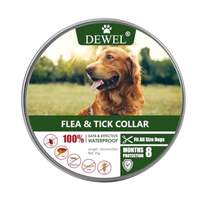 Abbildung von DEWEL 63.5cm Zeckenhalsband für Hunde und Katze, Floh Zecken Kragen Prävention Halsbänder, Verstellbar Wasserdicht Hund Flohhalsband