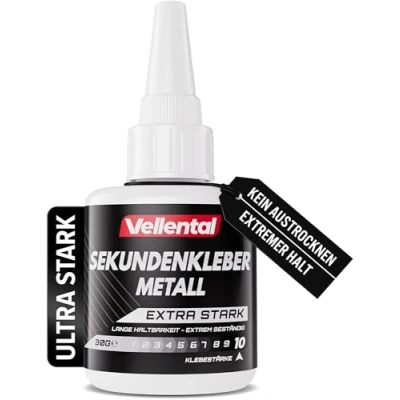 Abbildung von Sekundenkleber Metall extra stark 30g Metallkleber wasserfest, hitzebeständig &amp; mit Nadel Verschluss gegen Austrocknung Kleber zum Verkleben von Metallen aller Art