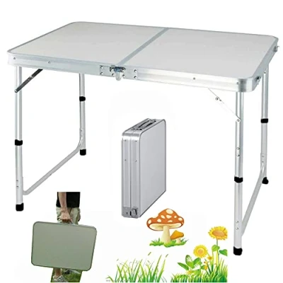 Abbildung von Lucn Tragbarer Klapptisch für drinnen und draußen, Aluminium, 120 x 60 70/62/55 cm (höhenverstellbar), Picknick, Party, Camping, schöner Schreibtisch, hält bis zu 50 kg