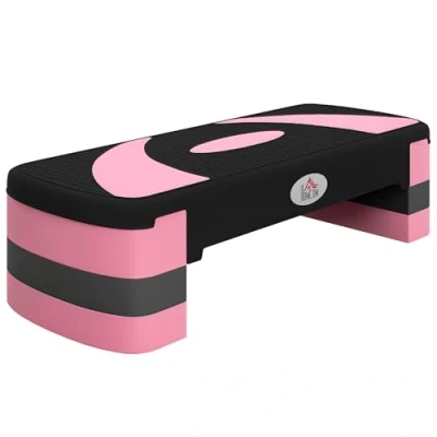 Abbildung von HOMCOM Stepper höhenverstellbar mit 3 Stufen, Fitness Heimtrainer (Aerobic Stepper, 1 tlg., Steppbrett), für Indoor, Outdoor, Schwarz+Rosa+Grau