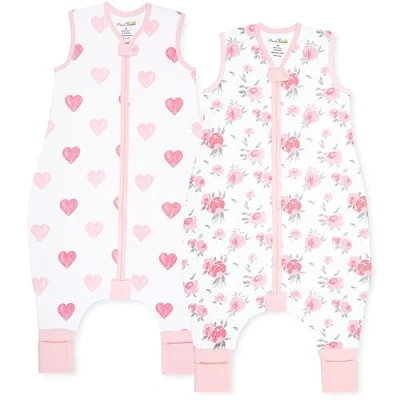 Abbildung von Mama Cheetah Baby Schlafsack mit Füße 0.5 TOG, Sommerschlafsack, Bio Baumwolle Schlafsäcke ohne Ärmeln Babyschlafsack Beinen für Säugling Kinder Junge Mädchen, 70cm (Baby Höhe 80 90cm)