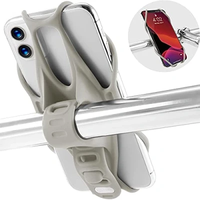 Abbildung von Bone Handyhalterung Fahrrad Lenkstange, Smartphone Halterung Motorrad Lenker Silikon Universal, Handyhalter für 4,7 7,2 Zoll iPhone Samsung Galaxy Google Pixel Bike Tie 3 Grau